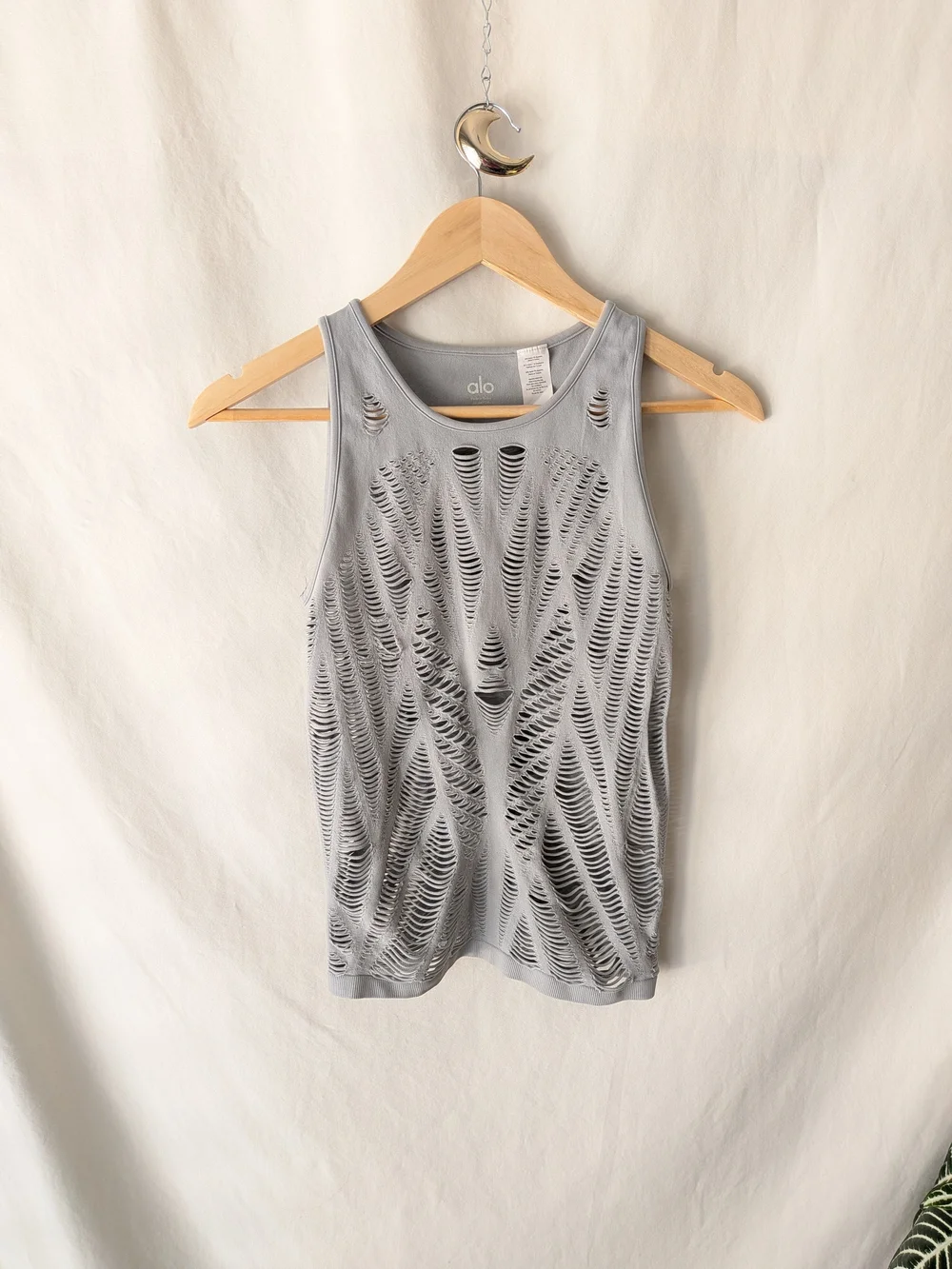 ALO Yoga Light Grey Laser-Cut Racerback Tank
